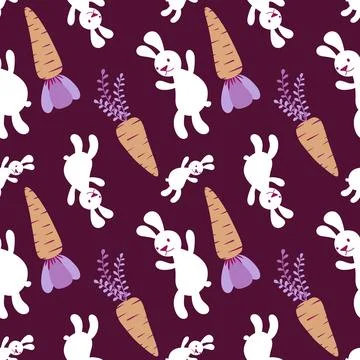 Easter animals seamless rabbit and carrot pattern for wrapping paper Stock Illustration