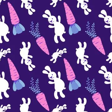 Easter animals seamless rabbit and carrot pattern for wrapping paper Stock Illustration