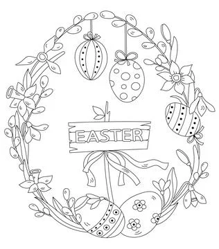 Easter Arrangement With Flower And Egg Wreath Stock Illustration