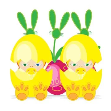 Easter Babies and Nature Stock Illustration