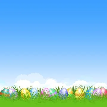 Easter background and colorful Easter eggs in green grass for Easter holidays Stock Illustration