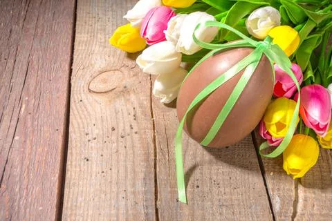 Easter background with big chocolate egg Stockfoto's