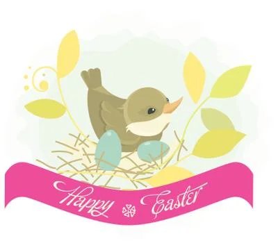 Easter background - bird in nest Stock Illustration