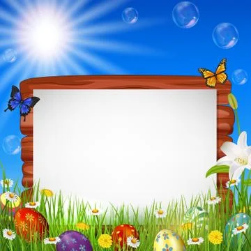 Easter background with blank sign Stock Illustration
