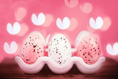 Easter background with bright bokeh with Easter egg decor Stock Photos