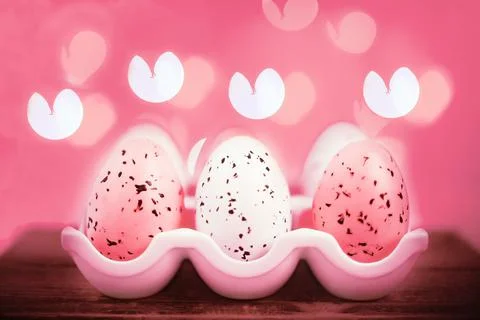 Easter background with bright bokeh with Easter egg decor Stock Photos