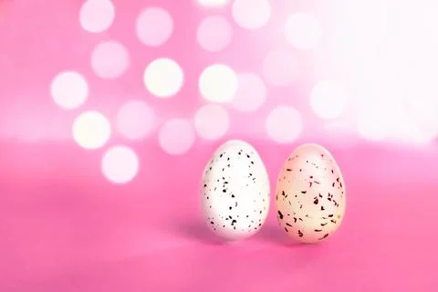 Easter background with bright bokeh with Easter egg decor Stock Photos