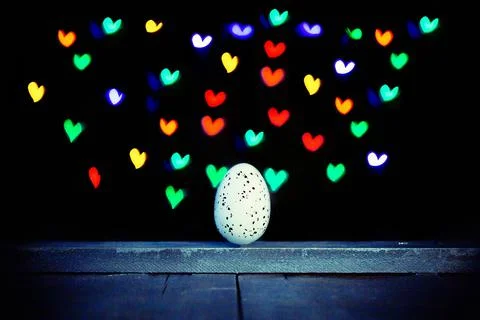 Easter background with bright bokeh with Easter egg decor Stock Photos