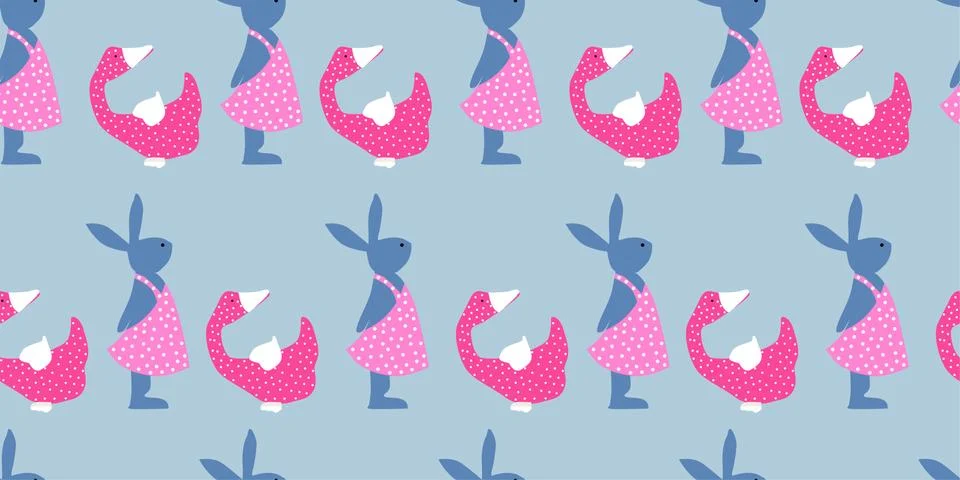 Easter background. Bright seamless pattern. Easter bunnies. Blue and pink.. イラスト素材