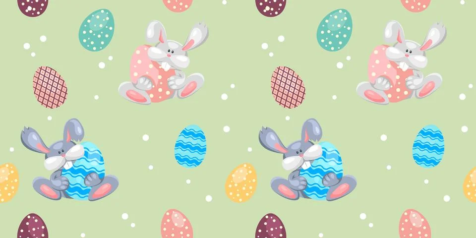 Easter background with bunny and eggs. Seamless pattern for the spring holida Stock Illustration