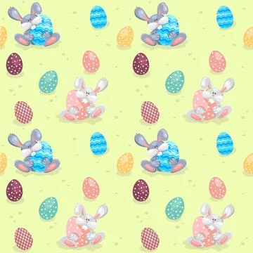 Easter background with bunny and eggs. Seamless pattern for the spring holida Illustrazione stock