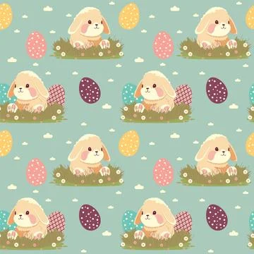 Easter background with bunny and eggs. Seamless pattern for the spring holida Stock Illustration