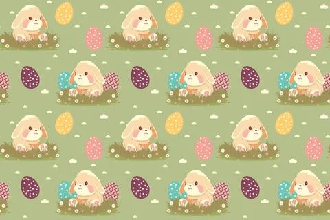 Easter background with bunny and eggs. Seamless pattern for the spring holida Stock Illustration