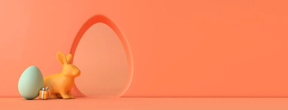 Easter background with bunny rabbit and easter egg. 3D Rendering 스톡 일러스트