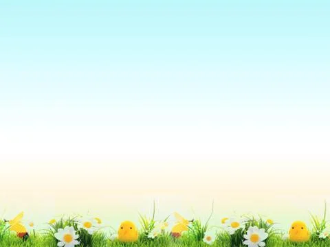 Easter background, cheerful flowers, Easter green and blue with yellow, Concept, Stock Photos