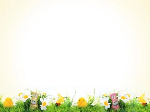 Easter background, cheerful flowers, Easter green and blue with yellow, Concept Stock Photos