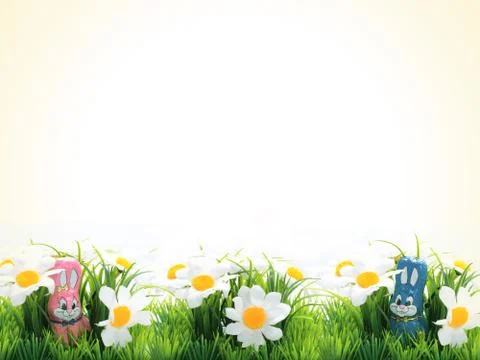Easter background, cheerful flowers, Easter green and blue with yellow, Concept Stock Photos
