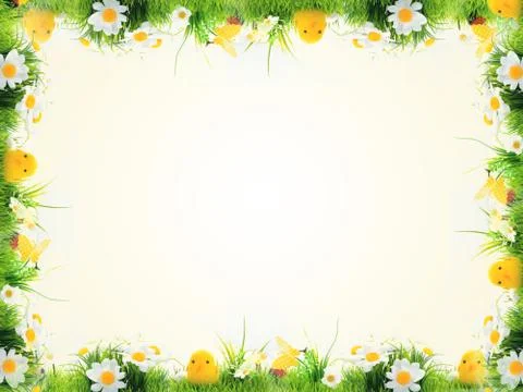Easter background, cheerful flowers, Easter green and blue with yellow Stock Photos