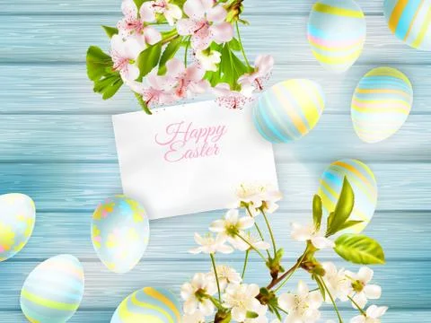 Easter background with cherry twigs. EPS 10 Illustrazione stock