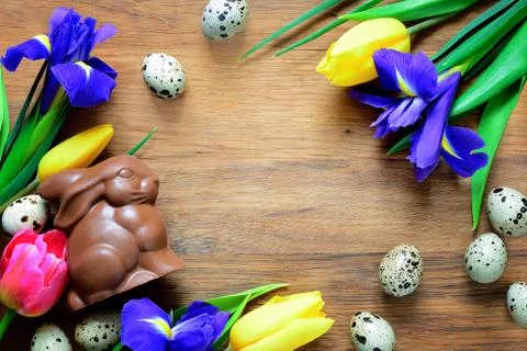 Easter background with a chocolate bunny Stock Photos
