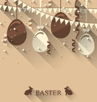 Easter background with chocolate eggs, serpentine and bunting flap, trendy .. Stock Illustration