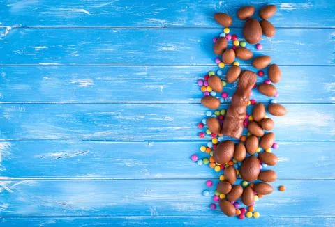Easter background with chocolate Stock Photos