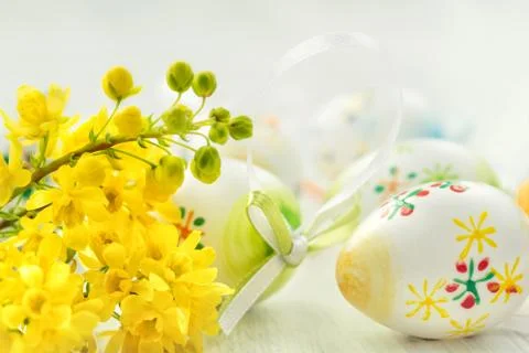 Easter background with colored eggs. Stock Photos