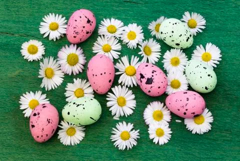Easter background with colorful eggs Stock Photos