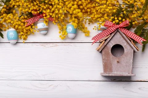 Easter background with colorful eggs Stock Photos