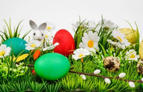 Easter background composition with easter eggs Stock Photos