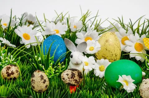 Easter background composition with easter eggs Stock Photos