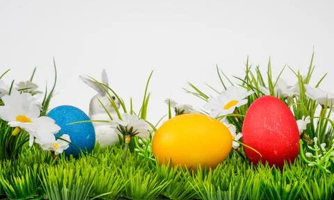 Easter background composition with easter eggs Stock Photos
