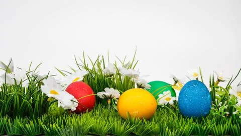 Easter background composition with easter eggs Stock Photos