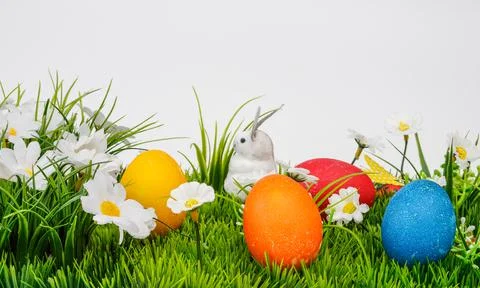 Easter background composition with easter eggs Stock Photos