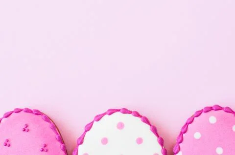Easter background concept. Polka dot easter egg cookies. Stock Photos