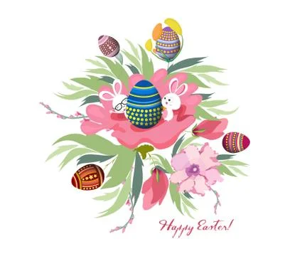 Easter background with cute Bunny and egg イラスト素材