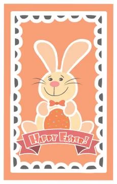 Easter Background with cute rabbit, colorful eggs and a chick Illustrazione stock