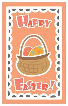 Easter Background with cute rabbit, colorful eggs and a chick Stock Illustration