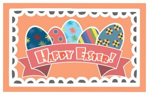 Easter Background with cute rabbit, colorful eggs and a chick Illustrazione stock