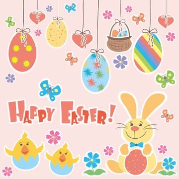 Easter Background with cute rabbit Stock Illustration