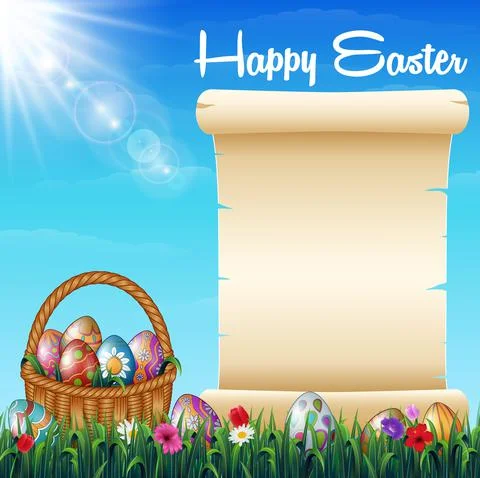 Easter background with decorated Easter eggs on the basket Stock Illustration