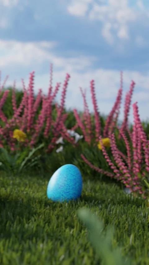 Easter background with decorated eggs on a meadow. The concept of Easter hunting Stock-Footage 267041038