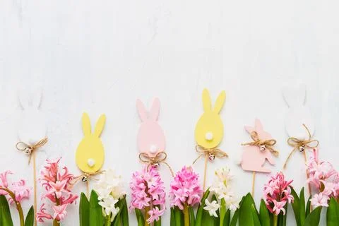 Easter background. Easter decoration and hyacinth flowers on a light background Stock Photos
