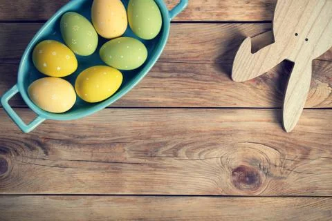 Easter Background with Easter Eggs and Bunny Stock Photos