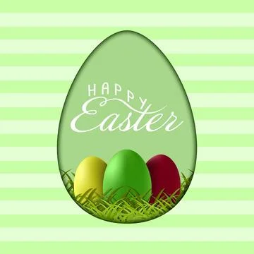 Easter background with Easter eggs on green grass and Happy Easter wishes. Ve Stock Illustration