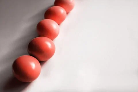 Easter background with Easter eggs. Top view with copy space. Stock Photos