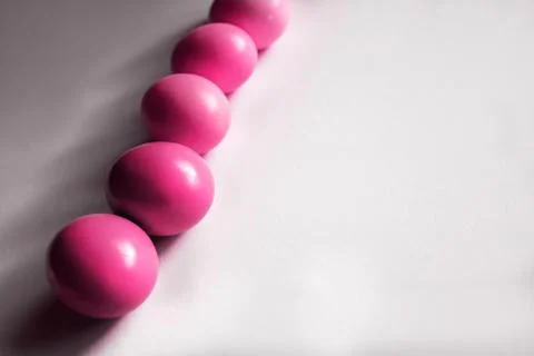 Easter background with Easter eggs. Top view with copy space. Stock Photos