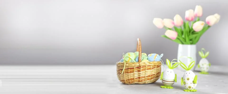 Easter background. Easter flowers. happy easter banner. Tulips. Easter. Ban.. Stock Photos