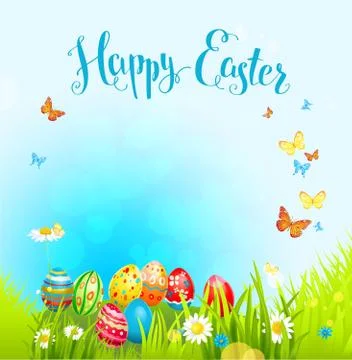 Easter background with eggs and flowers Stock Illustration