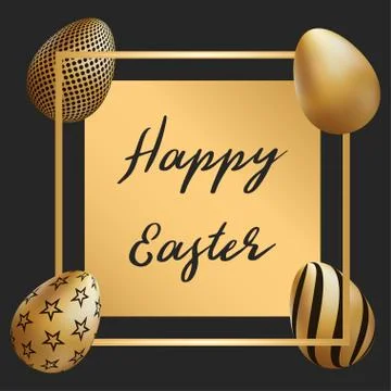 Easter background with eggs and Happy Easter lettering. Template for your Stock Illustration